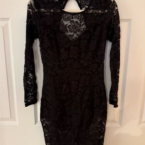 bebe Black Floral Lace Long Sleeve Dress